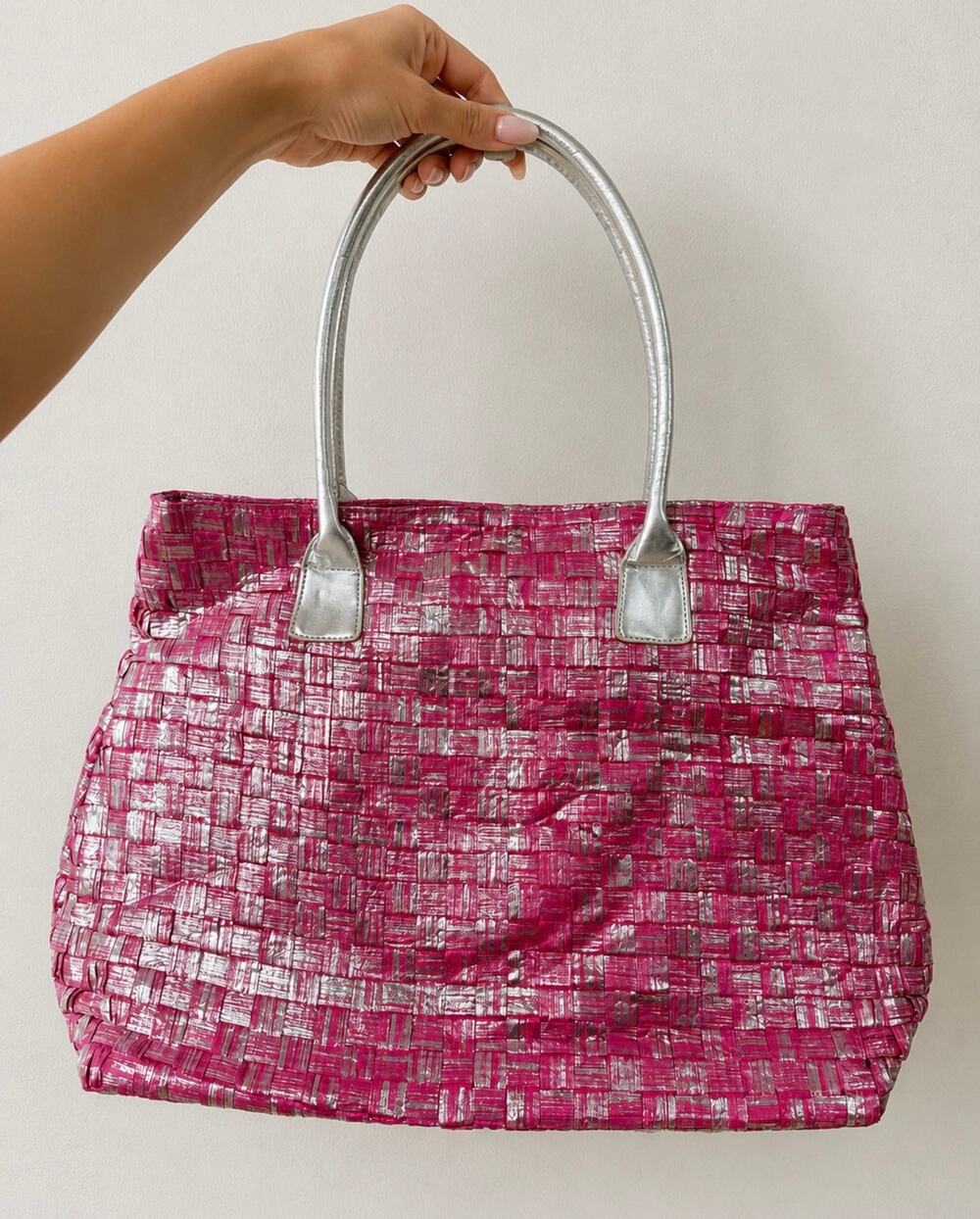 Metallic Pink Woven Tote Bag